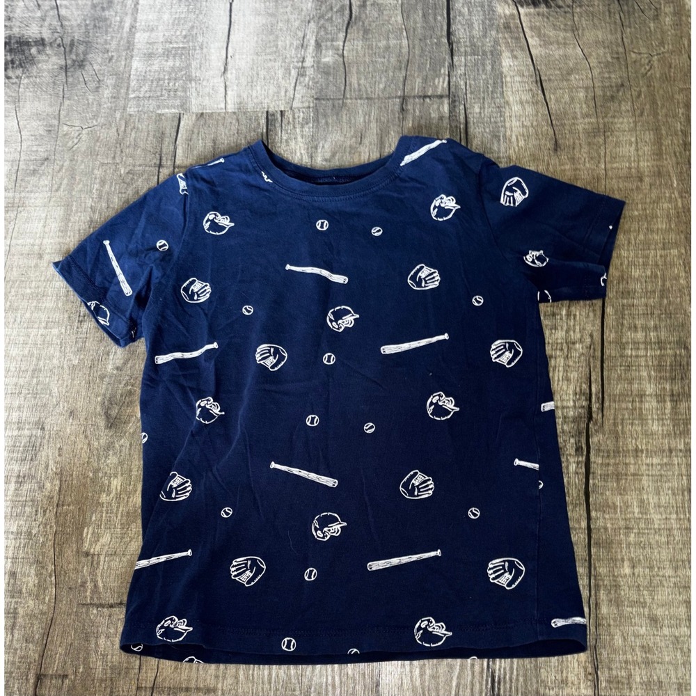 Carters Kid Boys Navy Blue Baseball‎ Print Short Sleeve T-Shirt Size 7